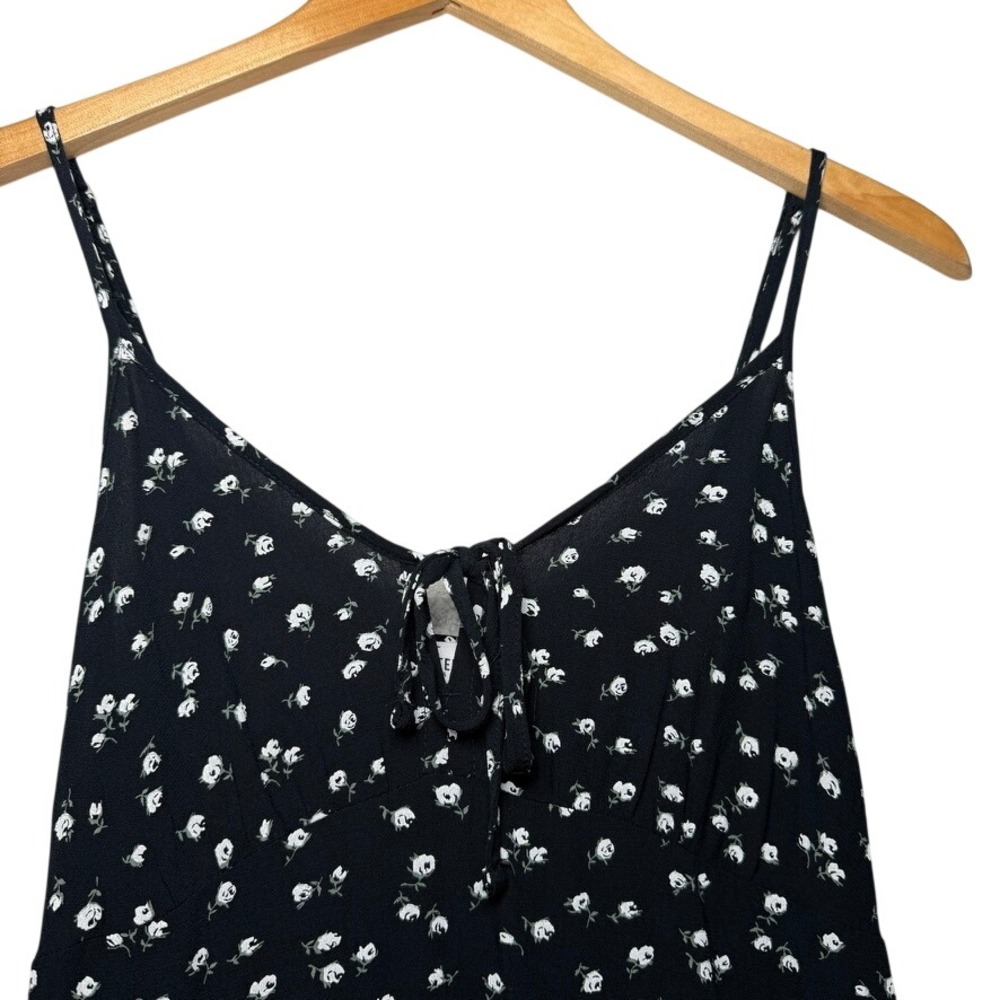 Hollister Black Ditsy Floral Midi Slip Dress Womens Small Tie Front Boho Chic - Picture 4 of 12